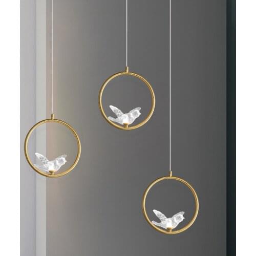 Light Luxury Long Strip Bird Led Crystal Bedside Chandelier Simple Modern Living Room Bedroom Pendent Lamp