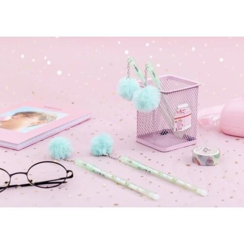 Student Creative Plush Ball Avocado Transparent Pole Gel Pen Black 0.5mm Student Stationery Office Supply