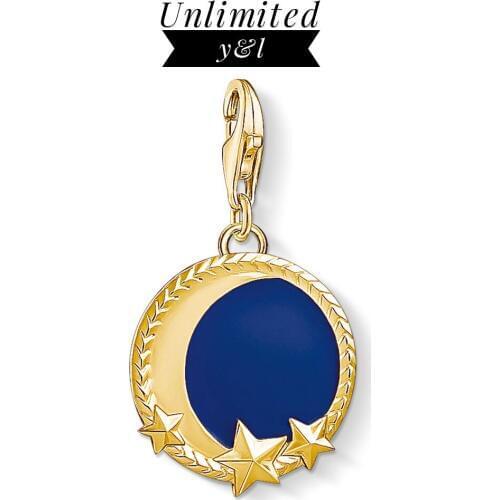 Blue Moon Star Charms 925 Sterling Silver Gold Color DIY Fashion Jewelry Fit Thomas Style Bracelet Necklace Women Men 2019 New