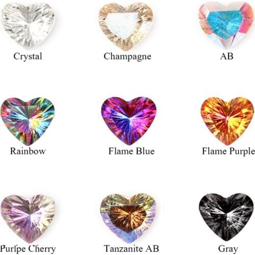 The New Heart Shape Pointback Glass Nail Rhinestones High Quality Arc-Shaped Carving Crystal Nail Stones Decorations 30/100Pcs