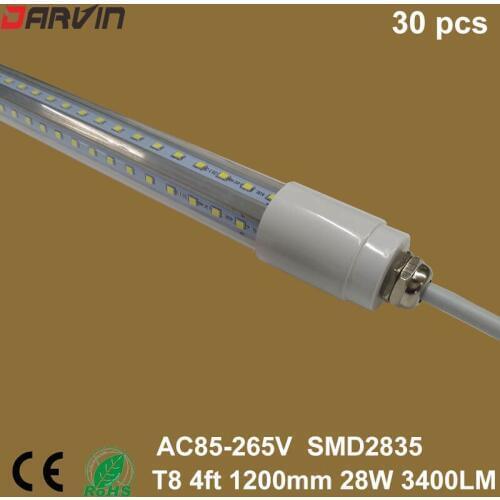 T8 IP65 Waterproof Led Tube 120cm 4ft 28W V-Shade Waterproof Led Light Fluorescent Light Lamp AC85-265V 110V 220V for damp area