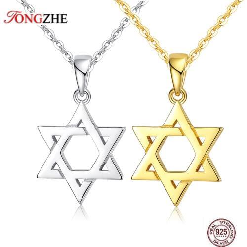 TONGZHE Collare Magen Star Of David Pendant 925 Sterling Silver Israel Chain Necklace Women Judaica Jewish Men Jewelry 2019