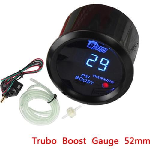 Turbo Gauge Car Gauge 2" 52mm PSI Turbo Boost Gauge Car Meter Auto Blue LED Digital Display Black Rim Shell for 12V