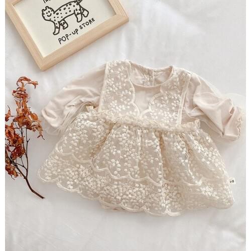2021 Spring Newborn Girls Clothes Long Sleeve Lace Mesh Baby Bodysuit Infant Kids Dress Romper Childrens Outfits