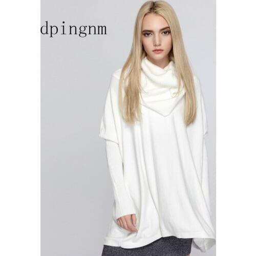 Turtleneck winter knitted sweater Women Bats sleeves loose gray pullover female Soft warm autumn casual jumper