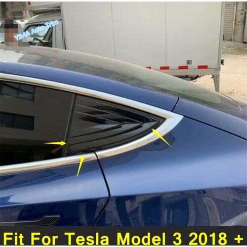 Lapetus Car Styling Rear Spoiler Triangle Wing Window Bezel Cover Trim Fit For Tesla Model 3 2018 - 2021 Chrome Carbon Fiber ABS