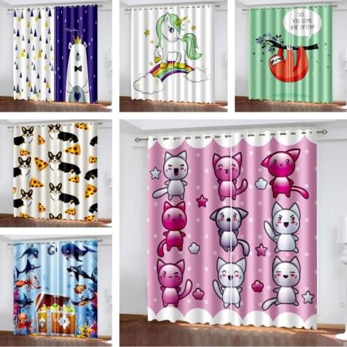 3D Cute Cartoon Pet Cat Animal Pattern Bedroom Living Room Shading Customizable Curtain Suit Bedroom with Hook Accessories