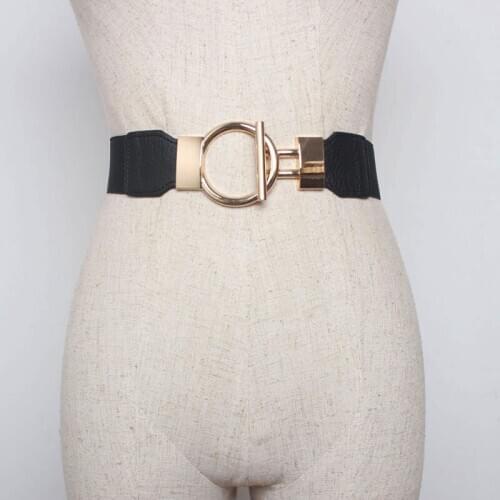 Woman Belts For Dress Decorate Simple Elastic Girdle Gold Alloy Buckle Wide Waistbands Girl Body Cummerbund Pasek Cinturon Mujer