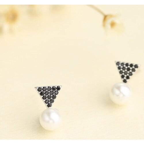 L&P New Fashion Pearl & Black Zircon 925 Sterling Silver Stud Earrings For Women,Fine Jewelry Wholesale Birthday Gift Hot Sale