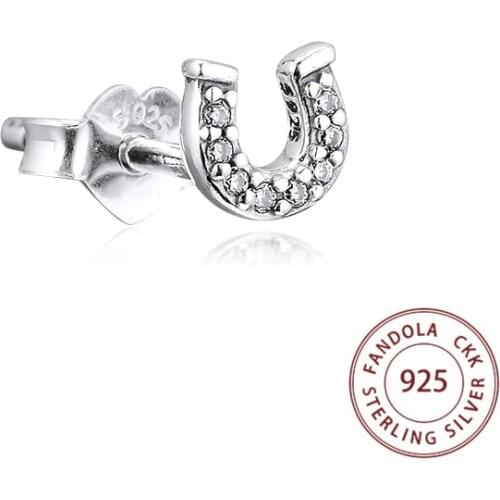 Genuine 925 Sterling Silver My Lucky Horseshoe Single Stud Earrings for Women Earring Fashion Jewelry pendientes brincos
