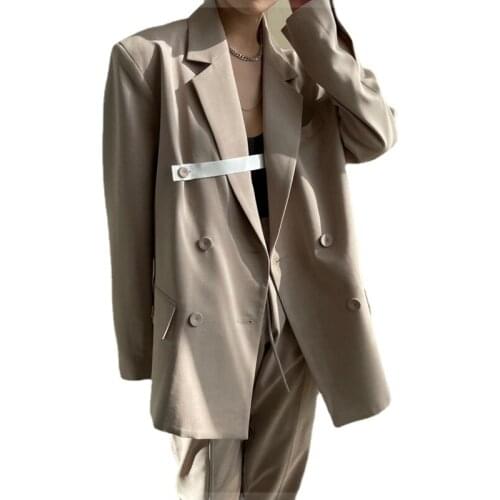 Double Breasted Loose Suit Blazer Suit With Shorts for Women High Waist Knee Length Pants Set Woman 2 Pieces Casual Short Sets