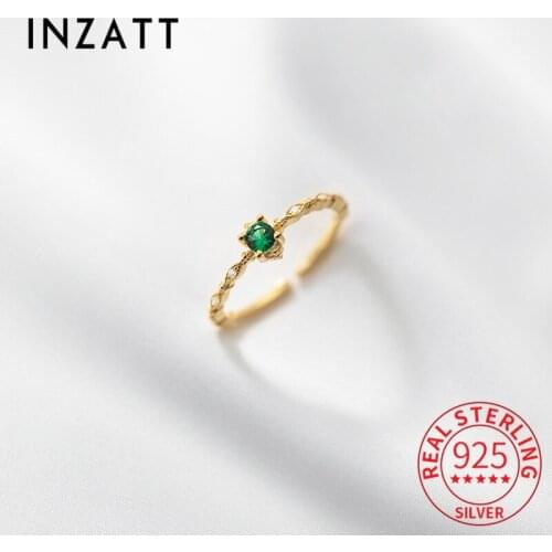INZATT Real 925 Sterling Silver Green Zircon Round Adjustable 18k Ring For Women Party Fine Jewelry Minimalist Accessories