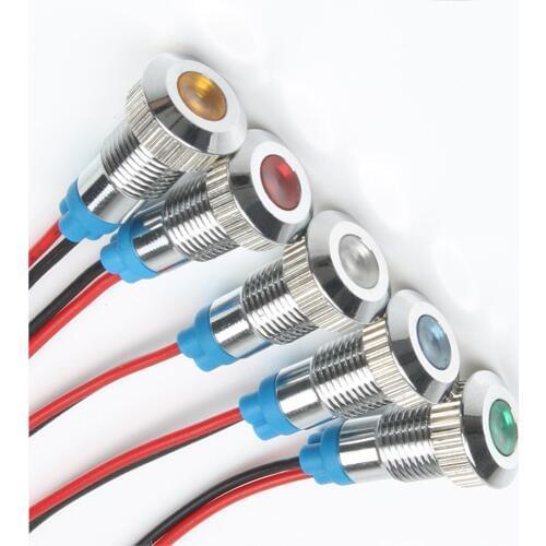 10pcs LED Metal Indicator light 8mm waterproof Signal lamp dot LIGHT with wire red yellow blue green white Single/double color