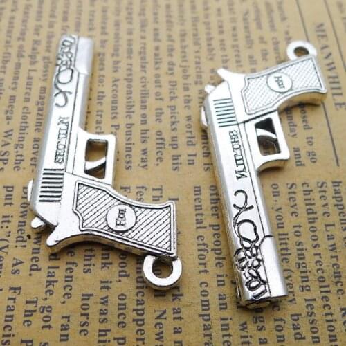 2Pcs 28*52mm Antique Silver Color Toy Gun Charms Necklace Keychain Special Pendant Accessory Charms For Boys Jewelry Making