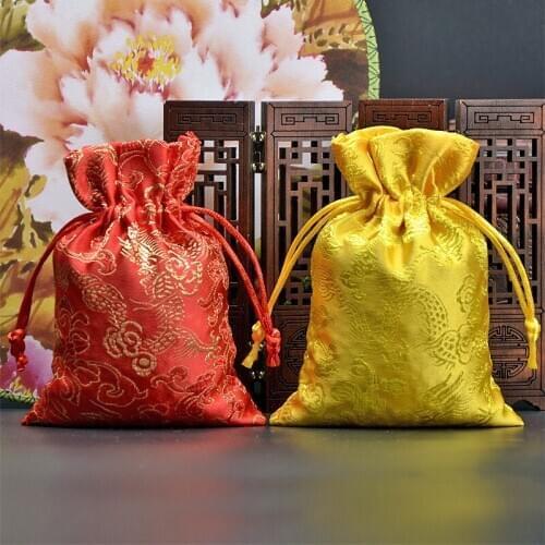 20 Silk Jewelry Gift Bags 9x13cm(3.5"x5") Chinese Brocade Jewelry Packaging Wedding Party Decoration Drawable Bags Gift Pouches