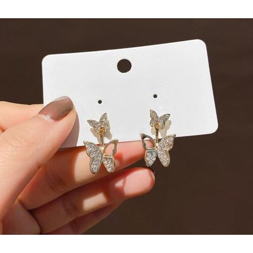2020 New Women Fashion Hollow 2-Butterfly Full Rhinestone Stud Earrings Party Jewelry Gift