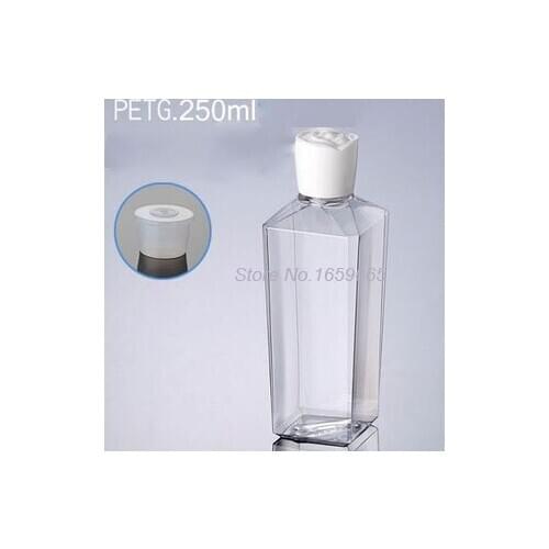250ML transparent square plastic lotion empty skin care make-up water toner bottle cosmetic packaging bottle Refillable Bottles