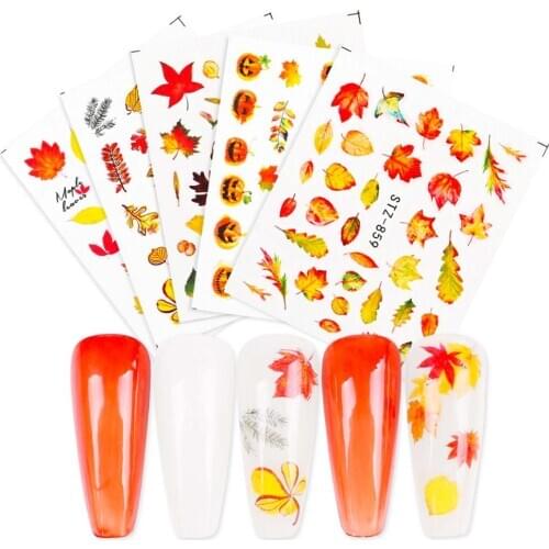 5Sheet Maple Leaf Series Manicure Autumn Color Nail Art Stick 3D DIY Decoration Designs Manicure Nail Tool