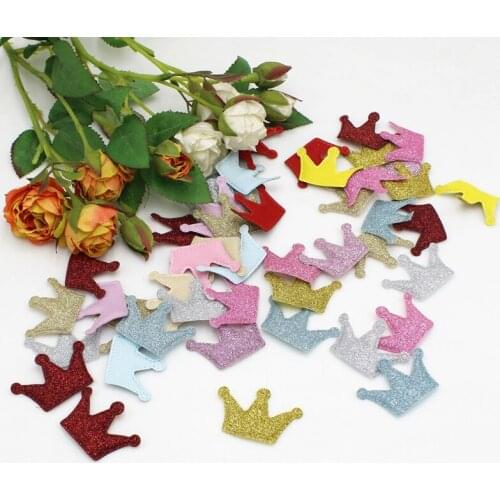 50Pcs Glitter Crown Padded Patches Appliqued DIY Craft Artesanato Material Kids Headwear Hair Bow Wedding Decoration Embossing