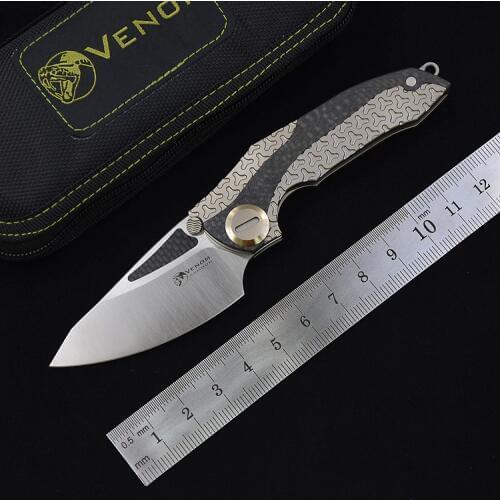 Armor VENOM M390 Steel +CF Folding Blade Hunting Survival Gift Collection Knife Titanium Handle with Torix and Nylon Case