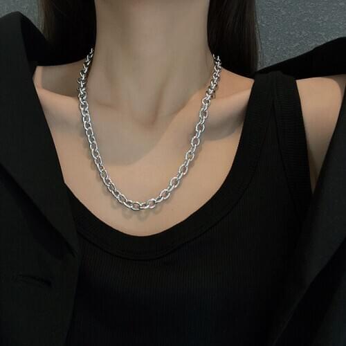 Simple Punk Streetwear Silver Color Stainless Steel Chain Necklace for Women Men Collares Vintage Neck Jewelry Friends Gift C316