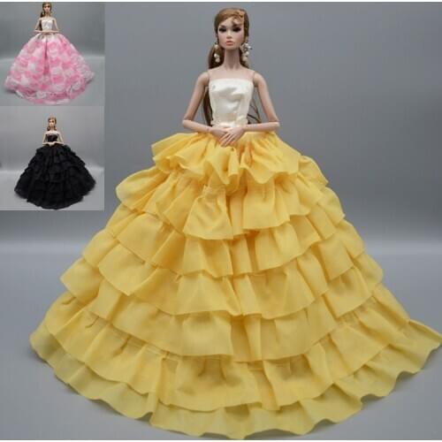 Black & Yellow & Pink Dress / doll clothes outfit / Lace all around party evening gown for 30cm barbie xinyi fr2 licca doll