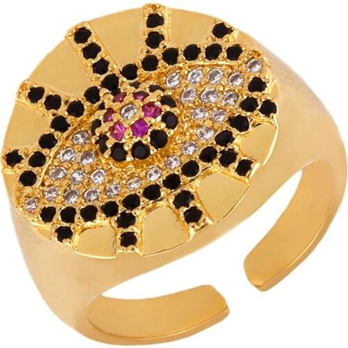 CZ Evil Eye Rings For Women jewelry gift Rainbow vintage Ethnic Gold color punk Adjustable Crystal Heart Ring men wholesale