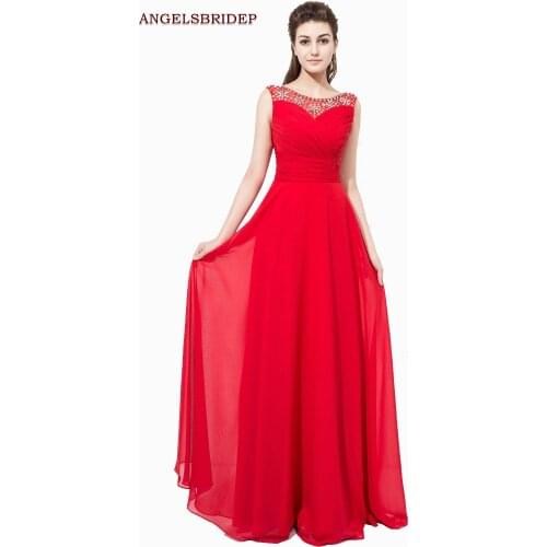 ANGELSBRIDEP Sheer Neck Long Evening Party Gowns Vestidos de festa Formal Crystal Floor-Length Formal Prom Gowns