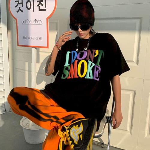 Oversized T-shirt Women T Shirt Men Preppy Style Letter Print T-Shirt Streetwear Short Sleeve Tops Clothes Hip Hop Harajuku Top