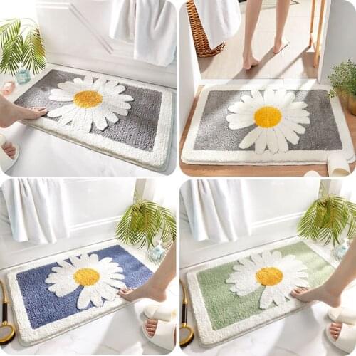 Ins Simple Flower Bathroom Door Absorbent Flocking Floor Mat Home Bathroom Door Mat Bedroom Door Mats Shower Bathroom Rugs