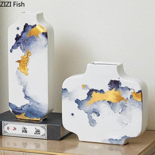 Ceramic Antique Ink Vase Zen Ornaments Living Room Flower Arrangement Dried Flower Entrance Home Decoration Accessories Modern