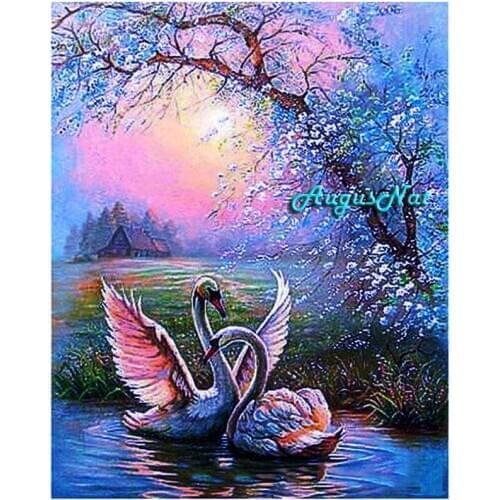 Swans diamond painting full square scenery wall art pictures diamond dots wedding diamond sticker adult mosaic paint on canvas