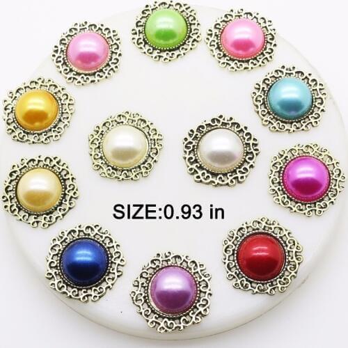 NEW 24mm 10pcs/Pack DIY Flower Pearl Buttons Metal Buttons for Wedding Embellishment crafts Decorations Accessories