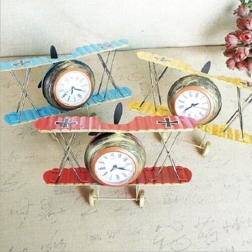 Metal Retro Table Aircraft Clock DIY Vintage Airplane Model Wine Bar Shop Decoration Desk Seat Clock Children Gift