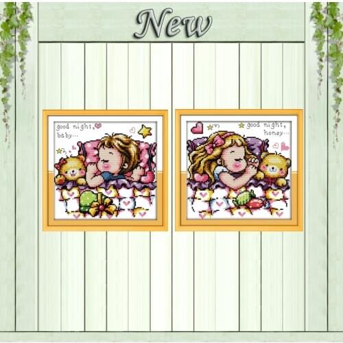 Sleeping girl boy girl angel cartoon painting counted print on canvas DMC 11CT 14CT Cross Stitch kits embroidery needlework Sets