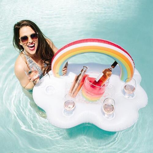 Inflatable Water Rainbow Drink Holder Beverage Floats Cup Coasters for Swimming Pool Party and Water Fun Summer Outdoor