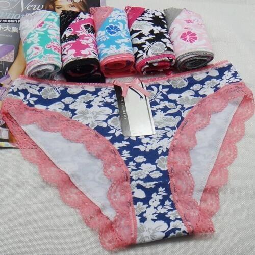 Lot 6 Pcs Womens Underwear Cotton Sexy Lace Panties Daily Briefs Lingerie Girls Ladies Printed Knickers M L XL for Women