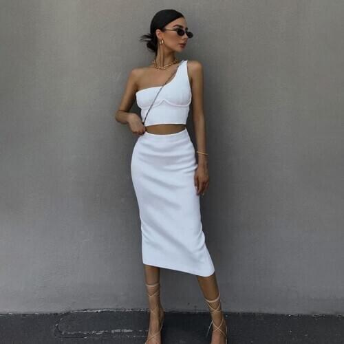 2021 New Women Summer Crop Tops Solid Color One Shoulder Sleeveless Tight-Fitting Tank Tops Casual Female Sexy Camisoles