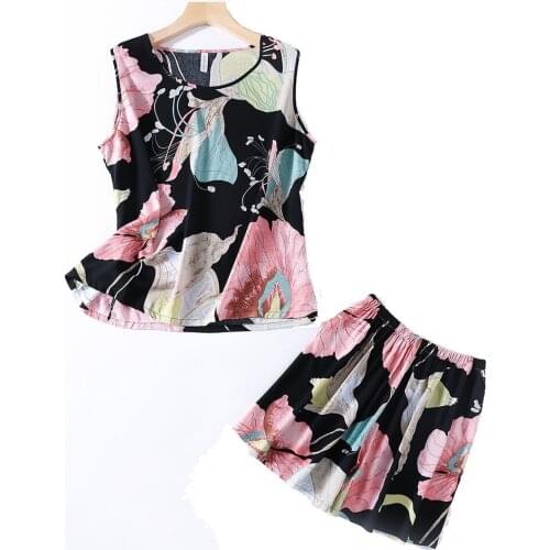 Plus Size 4XL 5XL Cotton Pajamas Set Sexy Sleeveless Vest+Shorts 2PCS Sleep Suit Women Artificial Cotton Loose Summer Home Wear