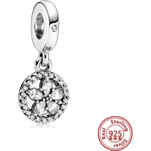 New 925 Sterling Silver Beads Sparkling Snowflake Circle Dangle Charm fit Original Pandora Bracelets Women Jewelry Making
