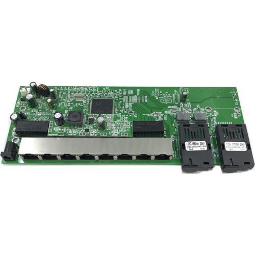 Reverse PoE 10/100/1000M Gigabit Ethernet switch Fiber Optical Single Mode 8 RJ45 and 2 SC fiber Motherboard1.25G 20KM