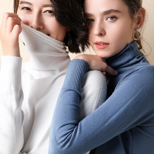 2020 Autumn Winter Long sleeve pullovers elastic Slim Ladies Turtleneck Jumpers Casual sweaters Women Solid color Wool warm Tops