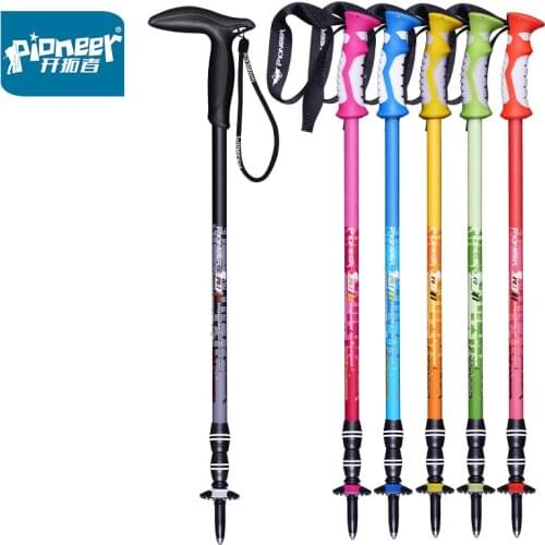 Pioneer 2Pcs Ultralight Aluminum Alloy Anti Shock Walking Stick For Outdoor Camping Hiking Tourism Ski Foldable Trekking Poles