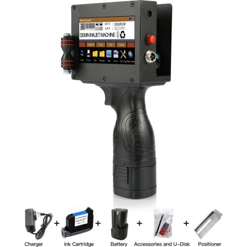 Portable Inkjet Printer Handheld Printer Inkjet Code Printer with 4.3 Inch LED Touchscreen Quick-Drying Ink Cartridge for Label