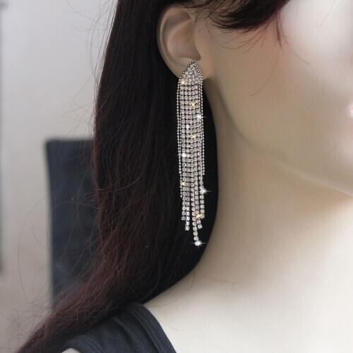 JXCUL simple shiny rhinestone earrings gold and full zirconia tassel earrings ladies bridal jewelry wholesale