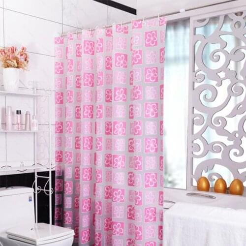 Pink PEVA Shower Curtains Flower Printed Waterproof Thick Bath Curtain Hooks Eco-friendly Home Decor Bathroom Products