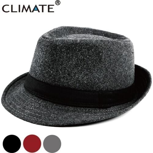 CLIMATE Men Jazz Hat Gentry Fedora Warm Formal Hat for Man Solid Winter Polyester Woolen Fedoras Cap Black Fedora Men Hat Cap