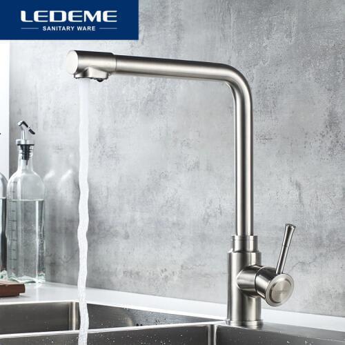 LEDEME Kitchen Faucets Filter Mixer Crane Kitchen Sink Deck Mounted Tap 360 Rotation with Water Purification Features L74155-3