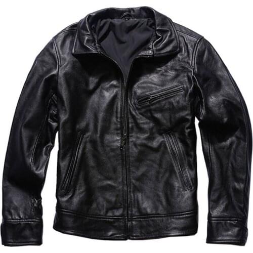 Special offer Cowhide Motorcycle Mens Genuine Leather Jacket Slim Short Motorcycle Leather Jacket Mens Leather Coat