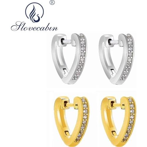 Slovecabin 925 Sterling Silver Zircon Love Heart Shape Huggies Hoop Earrings For Women Christmas Gift Romantic Hot Sale Jewelry